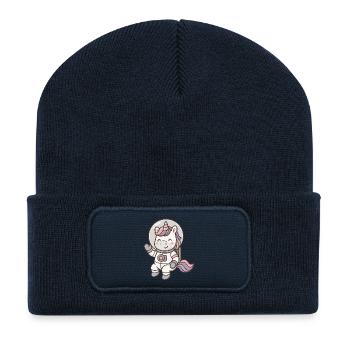 Adorable astronaute licorne aux couleurs pastel - Beanie recyclé à patch - bleu marine - Devant