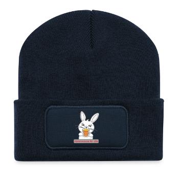 Motif de lapin mignon avec boisson - Beanie recyclé à patch - bleu marine - Devant