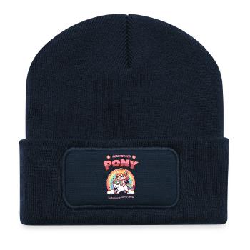 Rainbow Pony Cuddle Art dans le style Kawaii - Beanie recyclé à patch - bleu marine - Devant