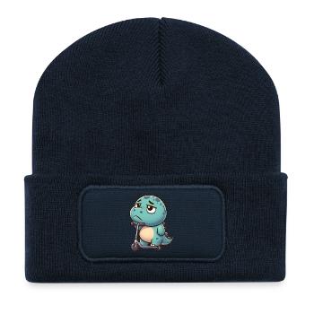 Cute Dino Trex Scooter Cartoon Boredom - Recycled Patch Beanie - french navy - Front