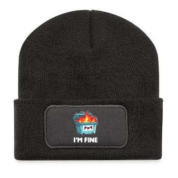 Kawaii Brennender Mülleimer - Recycelte Patch Beanie - Dunkelgrau - Vorne