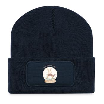 Boule à neige Lapin – Petit ami de l’hiver - Beanie recyclé à patch - bleu marine - Devant