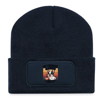 Cuddly Buldog Frenchie Coffee Heart - Recycled Patch Beanie - french navy - Front