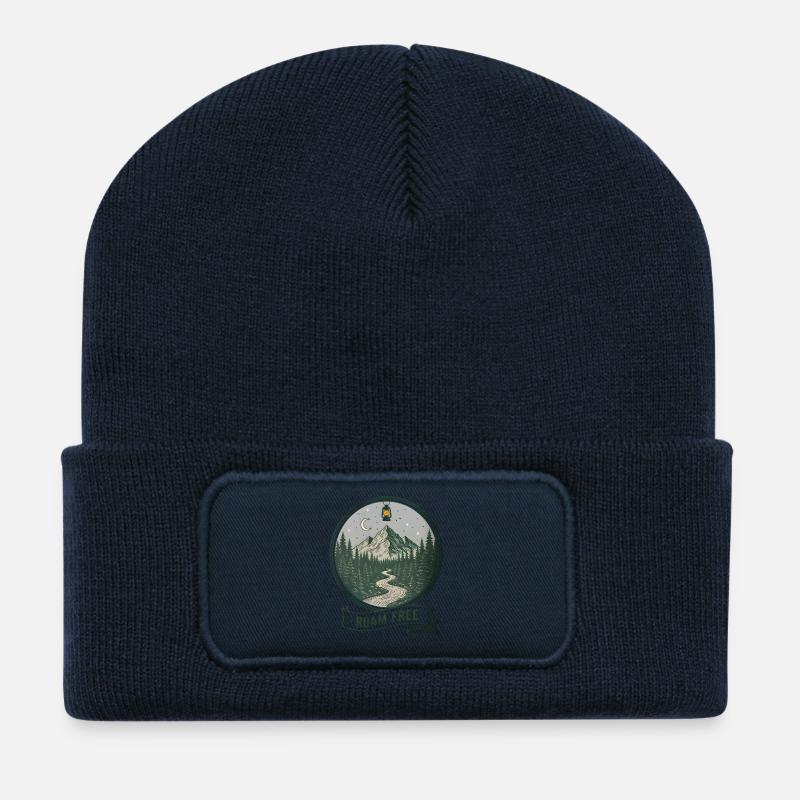 Moonlit Forest Roam Free - Recycled Patch Beanie - french navy