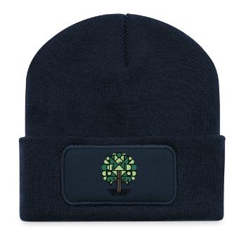 Geometrischer Baum Muster Grün - Recycelte Patch Beanie - French Navy - Vorne
