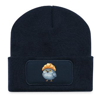 Croissant Head Bird Cute Funny Bird Motif - Recycled Patch Beanie - french navy - Front