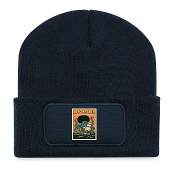 Afro Kraken en haute mer avec un voilier - Beanie recyclé à patch - bleu marine - Devant
