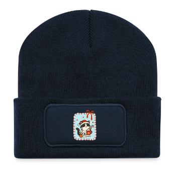 Chat à Noël - Beanie recyclé à patch - bleu marine - Devant
