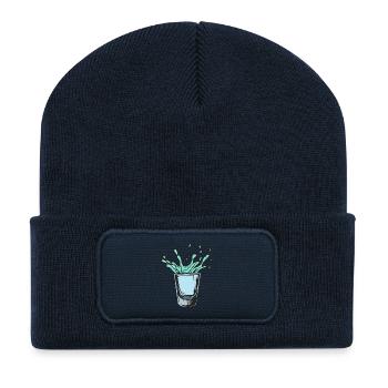 Splash Spray Glass in Teal Neon - Recycled Patch Beanie - french navy - Front