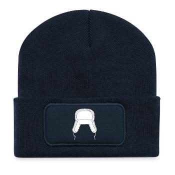 Chapeau en fourrure d’hiver moelleux - Beanie recyclé à patch - bleu marine - Devant