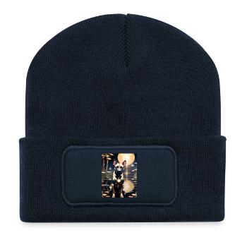 Chien d’armure d’or sur la jetée lunaire - Garde galactique GBC - Beanie recyclé à patch - bleu marine - Devant