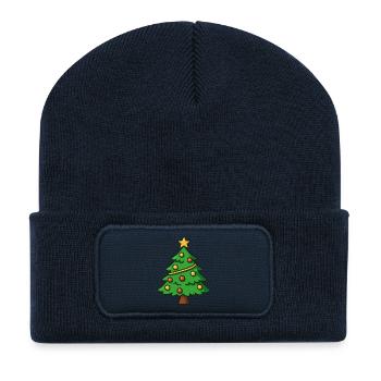 Weihnachtsbaum mit Stern - Recycelte Patch Beanie - French Navy - Vorne