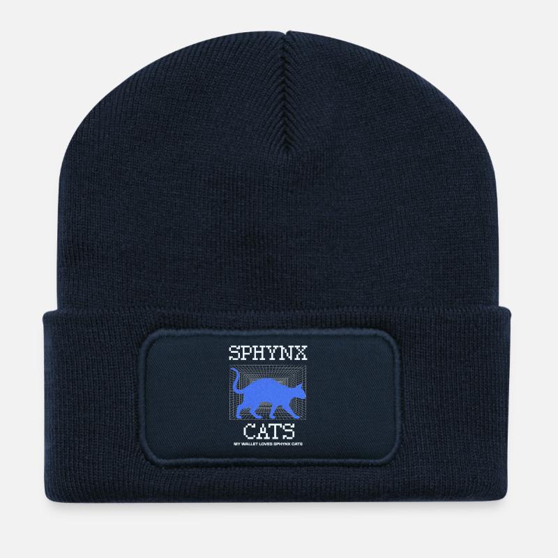 Hairless Sphynx Cat Funny - Recycled Patch Beanie - french navy