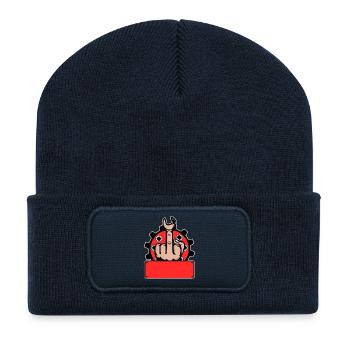 Mittelfinger Fuck You Namensschild Rot - Recycelte Patch Beanie - French Navy - Vorne