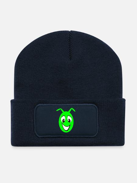 Grünes Fröhlich Cartoon Gesicht Monster - Recycelte Patch Beanie - French Navy