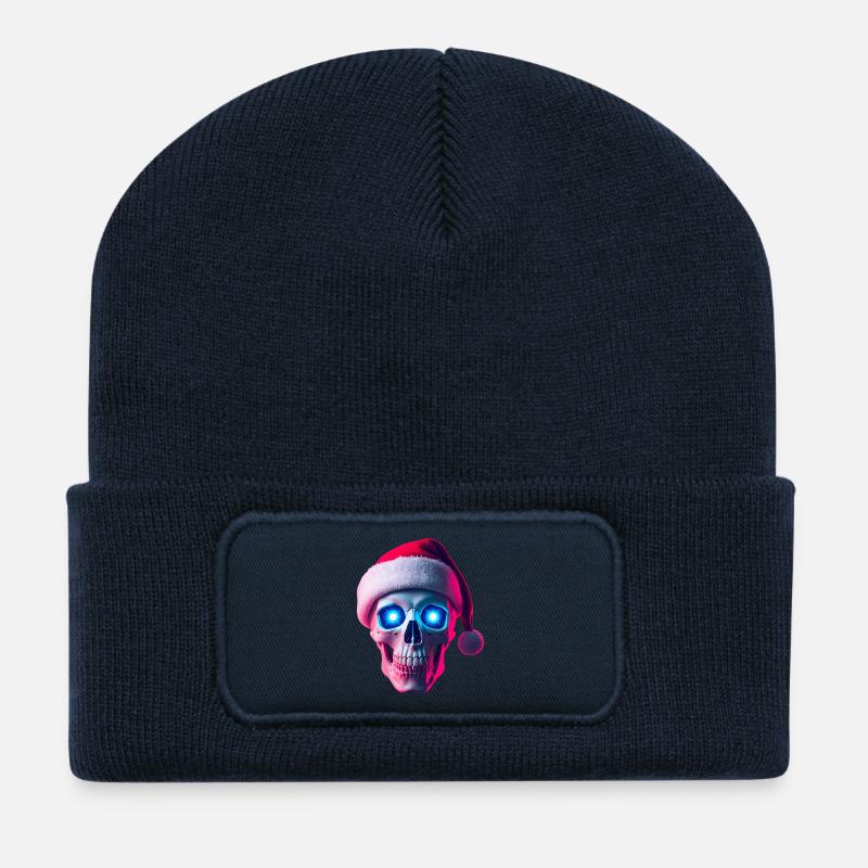 Crâne néon Santa - Beanie recyclé à patch - bleu marine