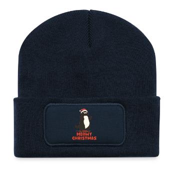 Meowy Christmas – Fat Christmas Cat - Recycled Patch Beanie - french navy - Front