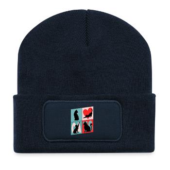 Katze Kater Kitten Mieze Silhouette Vintage Retro - Recycelte Patch Beanie - French Navy - Vorne