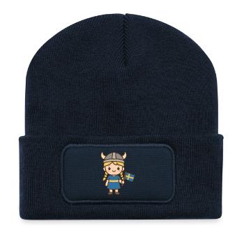 Cute_Swedish_Viking_Football_Kid_Kawaii_Cartoon - Recycled Patch Beanie - french navy - Front