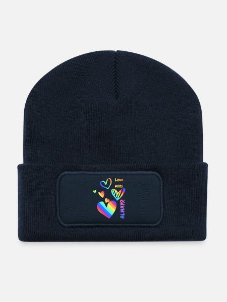 Pride / CSD / LGBTQ+ Design "love always wins" - Recycelte Patch Beanie - French Navy