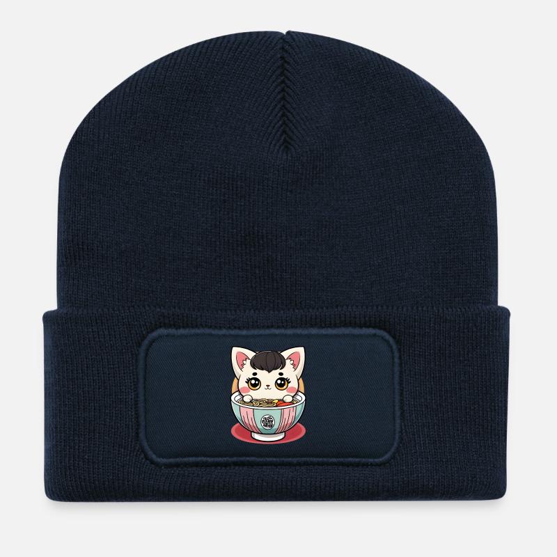 Kawaii Ramen Katze - Recycelte Patch Beanie - French Navy