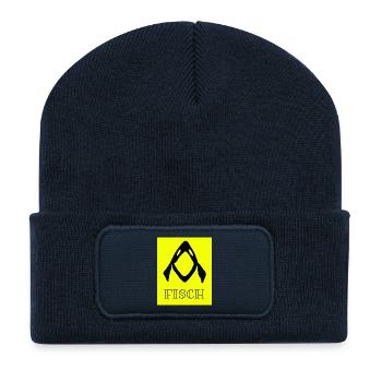 Fisch Symbol Gelb Grafik – Abstrakt - Recycelte Patch Beanie - French Navy - Vorne