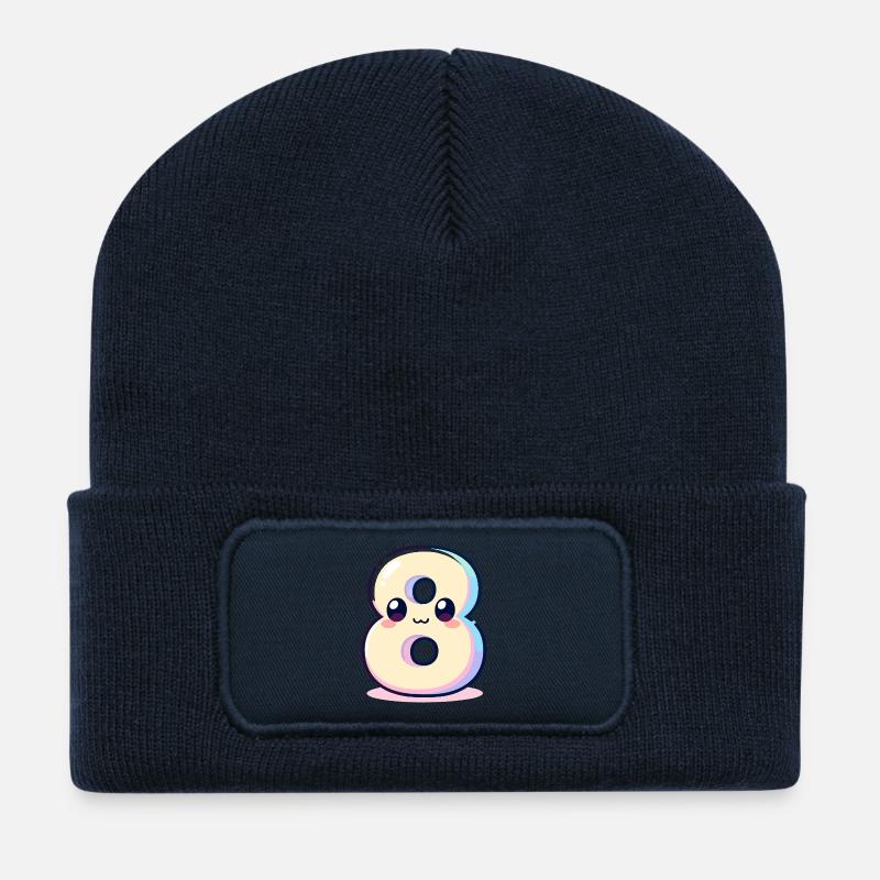 Number 8 Kawaii Rainbow - Recycled Patch Beanie - french navy