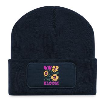 Pop florale rose néon - Beanie recyclé à patch - bleu marine - Devant