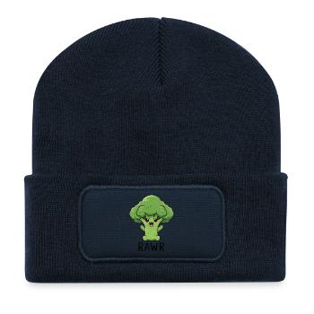 Dessin animé de brocoli sucré aux légumes Rire Joie Végan - Beanie recyclé à patch - bleu marine - Devant