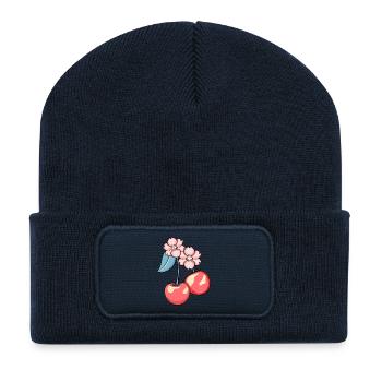 Kirschblüten Charme Illustration - Recycelte Patch Beanie - French Navy - Vorne