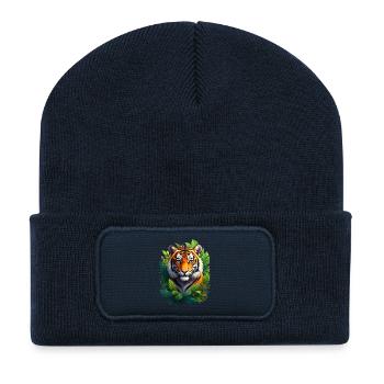 Tiger im Regenwald - Recycelte Patch Beanie - French Navy - Vorne