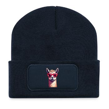Llama in love with heart glasses for Valentine's Day - Recycled Patch Beanie - french navy - Front