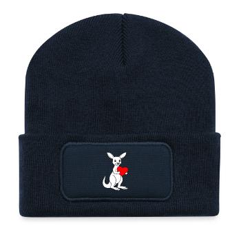 Kangourou blanc au cœur rouge - Beanie recyclé à patch - bleu marine - Devant