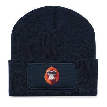 Portrait artistique d’orang-outan - Beanie recyclé à patch - bleu marine - Devant