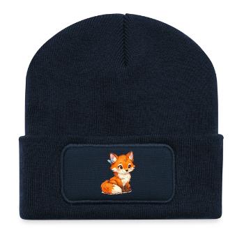Flotter Fuchs mit Schmetterling - Recycelte Patch Beanie - French Navy - Vorne