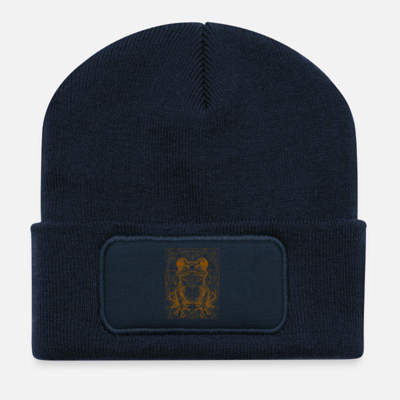 Geometrischer Frosch Mandala - Recycelte Patch Beanie - French Navy