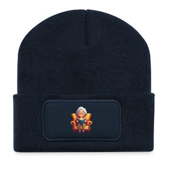 Oma sitzt im Sessel und liest ein Buch - Recycelte Patch Beanie - French Navy - Vorne