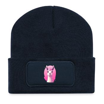 Lama / Alpaga devant le rose - Beanie recyclé à patch - bleu marine - Devant