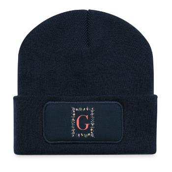 Florale Initialen "G", Buchstaben Monogramm - Recycelte Patch Beanie - French Navy - Vorne