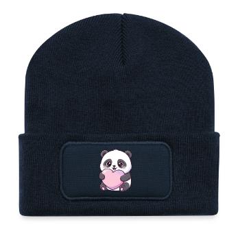 Kawaii Panda Heart Love - Recycled Patch Beanie - french navy - Front