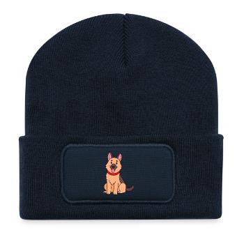 Cute German Shepherd (comic) - Recycled Patch Beanie - french navy - Front