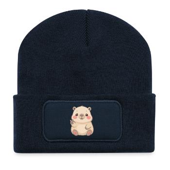Capybara Cute Kawaii Design – Estampe d’art de la paix - Beanie recyclé à patch - bleu marine - Devant