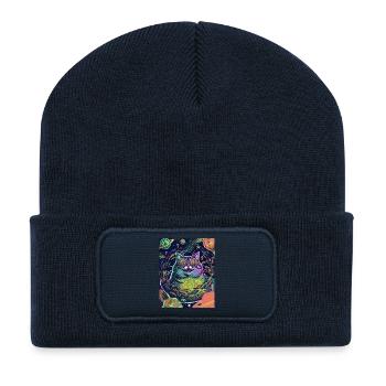 Cat Hippie Space - Recycled Patch Beanie - french navy - Front