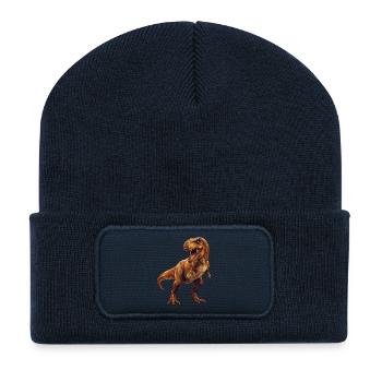 Geometric T-Rex Dinosaur Low Poly Earth Tones - Recycled Patch Beanie - french navy - Front