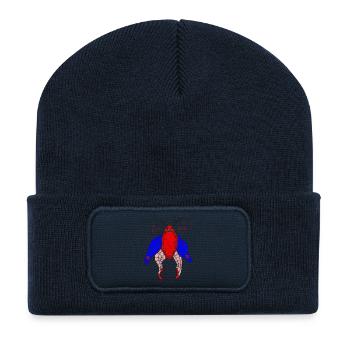 Rote Motte mit blauen Flügeln - Recycelte Patch Beanie - French Navy - Vorne