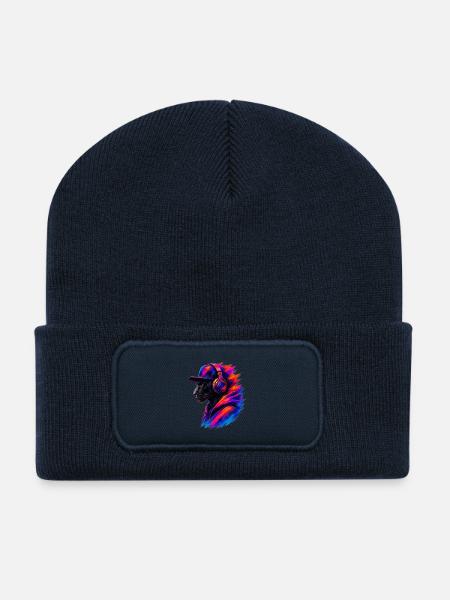 Panther mit Kopfhörern - Recycelte Patch Beanie - French Navy