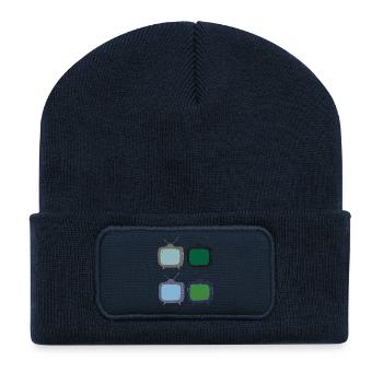 fernseher_4fach_bunt - Recycelte Patch Beanie - French Navy - Vorne