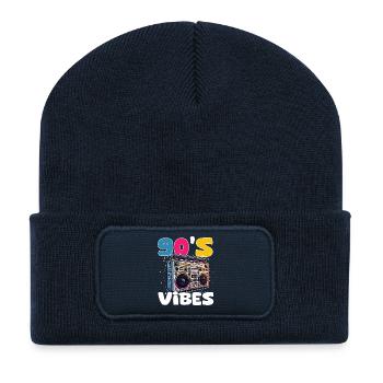 Vibes 90er Farbenfroher Retro-Boombox - Recycelte Patch Beanie - French Navy - Vorne