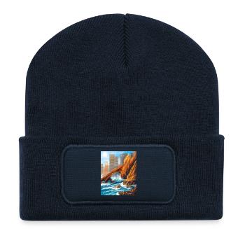 Urbaner Küstenbogen in Meer und Stadt - Recycelte Patch Beanie - French Navy - Vorne