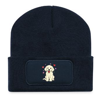 Golden_Retriever_Welpen_sitzend_Herz_beige - Recycelte Patch Beanie - French Navy - Vorne